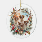  Holiday Cheer With a Brittany Spaniel セラミックオーナメント (左)