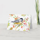 Holiday Chickadee Berry Branch Greeting Card 案内状 (正面)