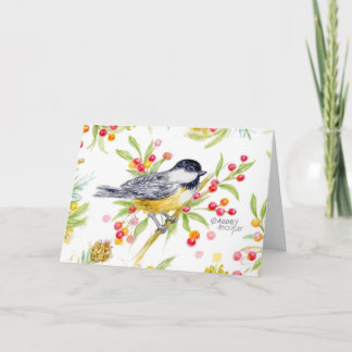 Holiday Chickadee Berry Branch Greeting Card 案内状