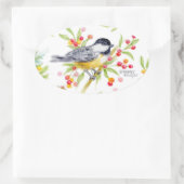 Holiday Chickadee Berry Branch Greeting Card 楕円形シール (バッグ)