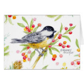 Holiday Chickadee Blank Note Greeting Card (正面横)