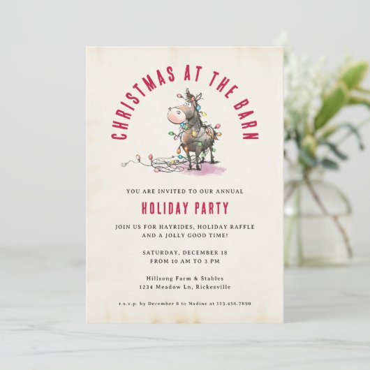 Holiday Christmas Barn Ranch Funny Pony Horse 招待状 (スタンド正面)