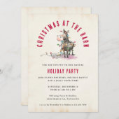 Holiday Christmas Barn Ranch Funny Pony Horse 招待状 (正面/裏面)