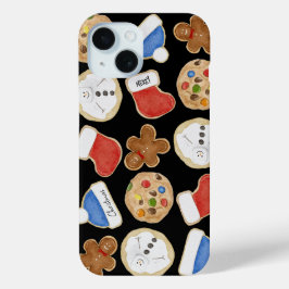 Holiday Christmas Cookies Black iPhone 15ケース