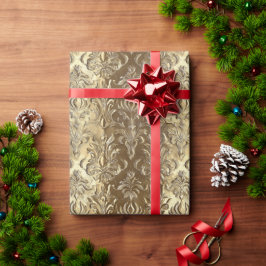 Holiday Christmas Gold Metallic Damask Elegant ラッピングペーパー