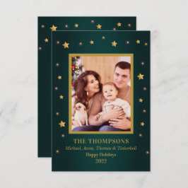 Holiday Christmas Gold Stars Family Photo card 招待状
