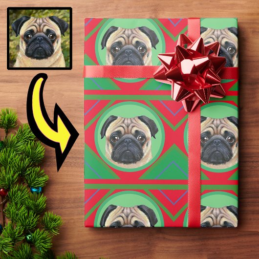 Holiday Christmas Green and Red with Your Photo ラッピングペーパー