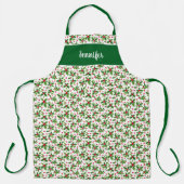 Holiday Christmas holly berries monogram name エプロン (正面)