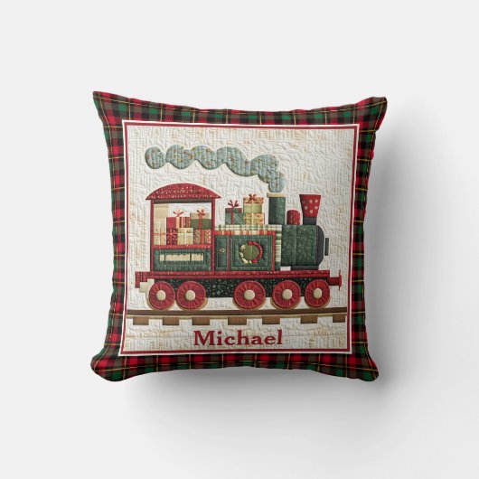 Holiday Christmas Quilted Train I Kids Gifts クッション (正面)