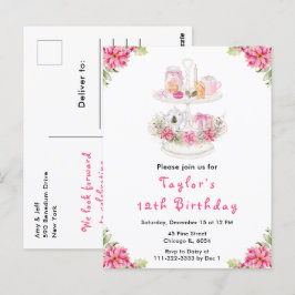 Holiday Christmas Tea Birthday Party Pink ポストカード