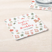 Holiday Christmas Tea Birthday Party Red スクエアペーパーコースター (アングル)