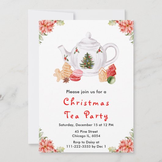 Holiday Christmas Tea Party Red 招待状 (正面)