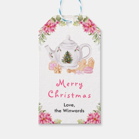 Holiday Christmas Tea Pink Merry Christmas ギフトタグ (正面)