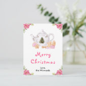 Holiday Christmas Tea Pink Merry Christmas シーズンポストカード (スタンド正面)