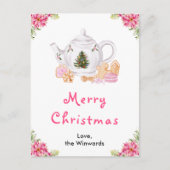 Holiday Christmas Tea Pink Merry Christmas シーズンポストカード (正面)