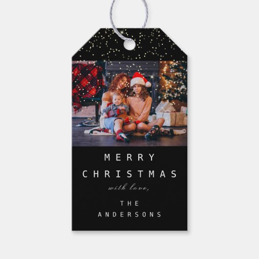 Holiday Christmas Treeメリー Photo Blackの名前 ギフトタグ (正面)
