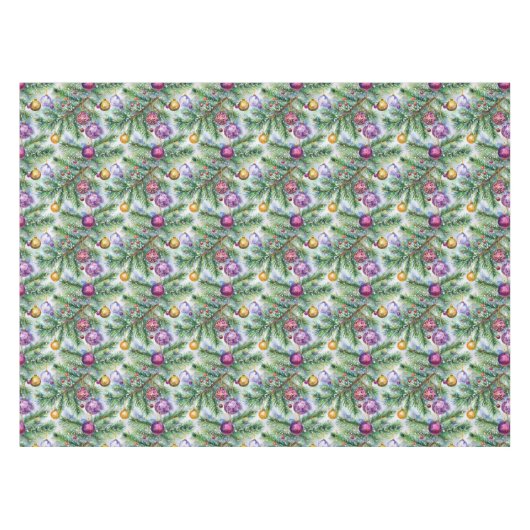 Holiday Christmas Tree Ornaments テーブルクロス (正面(横))