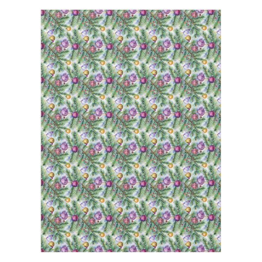 Holiday Christmas Tree Ornaments テーブルクロス (正面)