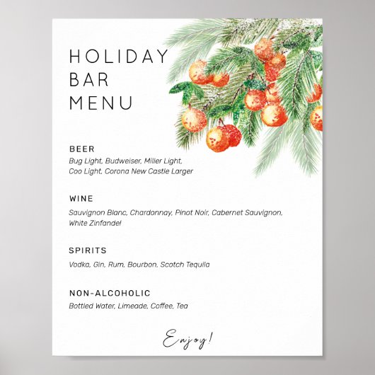 Holiday citrus drinks bar menu poster ポスター (正面)