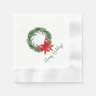 Holiday Cocktail Napkins | Happy Holidays Wreath 縁ありカクテルナプキン