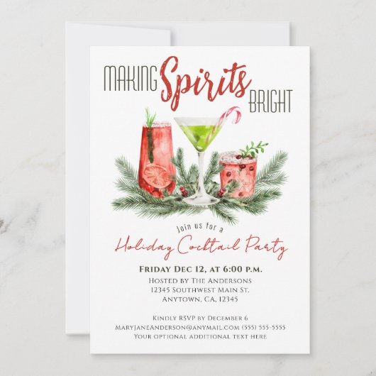 Holiday Cocktail Party Making Spirits Bright  招待状 (正面)
