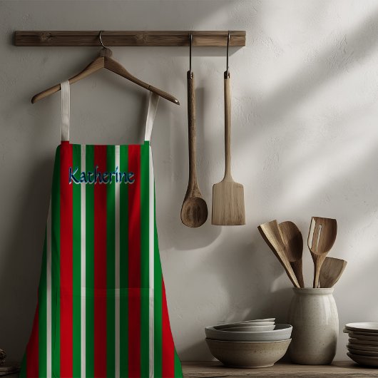 Holiday Colours Green Red White Stripes エプロン