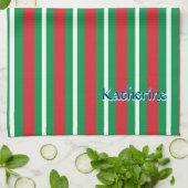 Holiday Colours Green Red White Stripes キッチンタオル (折り畳み)