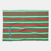 Holiday Colours Green Red White Stripes キッチンタオル (横)