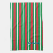 Holiday Colours Green Red White Stripes キッチンタオル (縦)