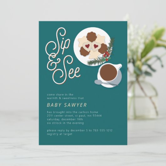 Holiday Cookie & coffee/tea Sip & See baby shower 招待状 (スタンド正面)