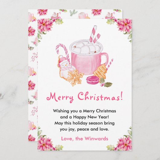 Holiday Cookies and Cocoa Pink Merry Christmas シーズンカード (正面/裏面)