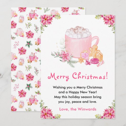 Holiday Cookies and Cocoa Pink Merry Christmas シーズンカード (正面/裏面)