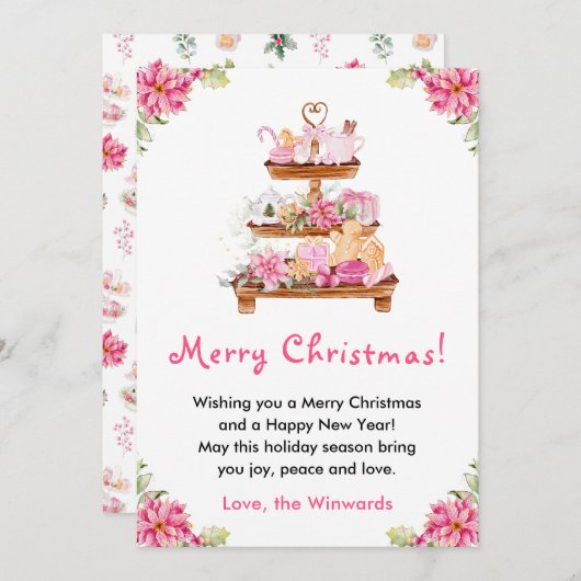Holiday Cookies and Cocoa Pink Merry Christmas シーズンカード (正面/裏面)
