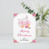Holiday Cookies and Cocoa Pink Merry Christmas シーズンポストカード (スタンド正面)