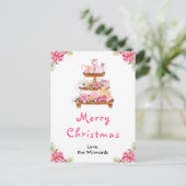 Holiday Cookies and Cocoa Pink Merry Christmas シーズンポストカード (スタンド正面)