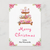 Holiday Cookies and Cocoa Pink Merry Christmas シーズンポストカード (正面)