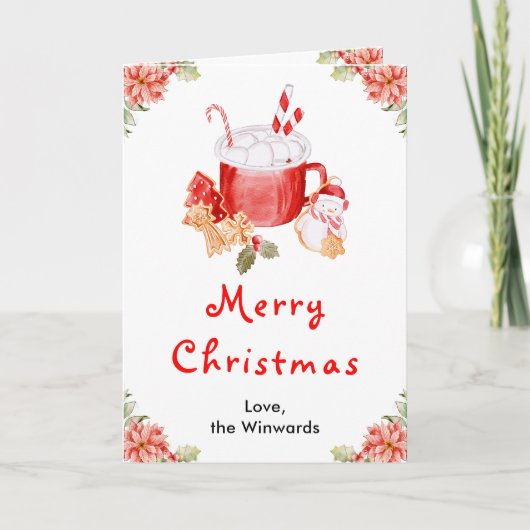 Holiday Cookies and Cocoa Red Merry Christmas シーズンカード (正面)