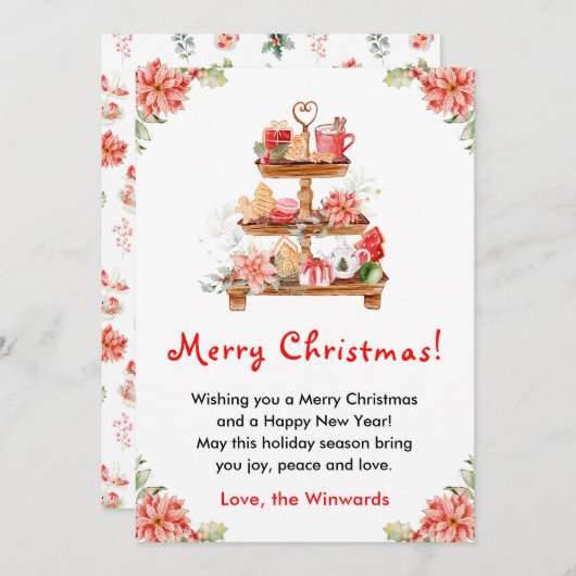 Holiday Cookies and Cocoa Red Merry Christmas シーズンカード (正面/裏面)