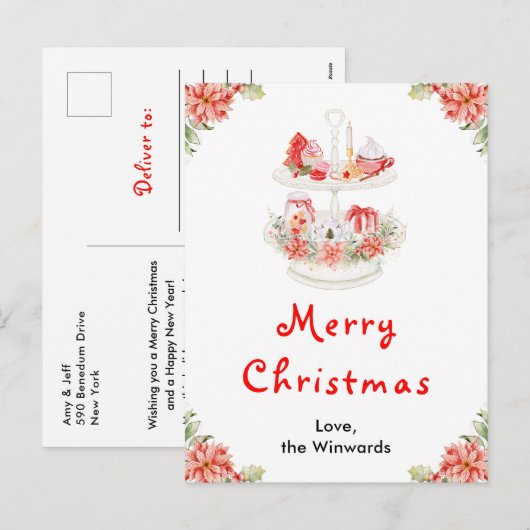 Holiday Cookies and Cocoa Red Merry Christmas シーズンポストカード (正面/裏面)