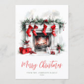 Holiday Cozy Fireplace Christmas Family Photo シーズンカード (正面)