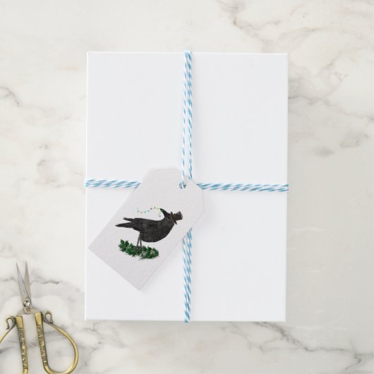 Holiday Crow with Top Hat ギフトタグ (より糸付き)