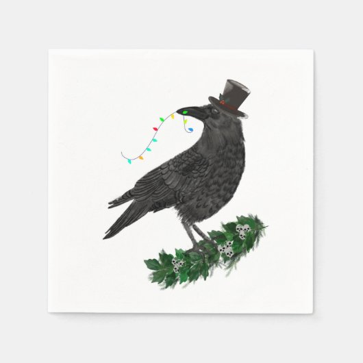 Holiday Crow with Top Hat スタンダードカクテルナプキン (正面)