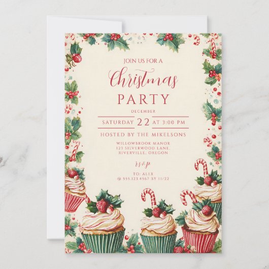 Holiday Cupcake Cheer Christmas 招待状 (正面)