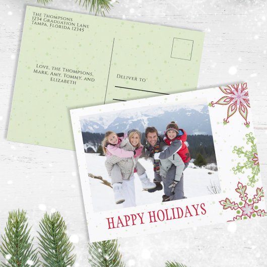 Holiday Cute Snowflake お洒落 1カラフル写真 シーズンポストカード