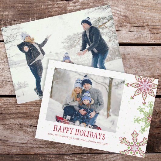 Holiday Cute Snowflake お洒落 2カラフル Photo シーズンカード