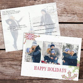 Holiday Cute Snowflake お洒落 4カラフル Photo シーズンポストカード