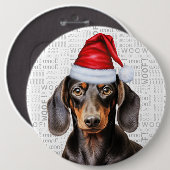Holiday Dachshund Santa Dog on Woof Background 缶バッジ (正面&裏面)