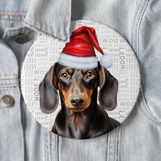 Holiday Dachshund Santa Dog on Woof Background 缶バッジ (インサイチュ)