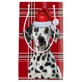 Holiday Dalmatian Dog Red Festive Plaid Christmas スモールペーパーバッグ