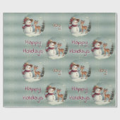Holiday Designed Cute Deer And Snowman ラッピングペーパー (フラット)